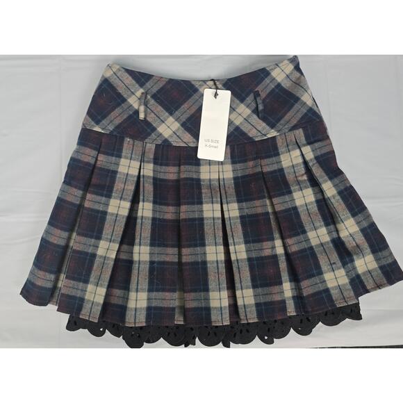Y2K Plaid Pleated Micro Mini Skirt XS Academia Preppy School Girl Goth ChouYatou - Picture 3 of 5